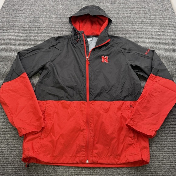 Columbia Other - Nebraska Huskers Columbia Full Zip Hooded Windbreaker Jacket Men's Medium Rain